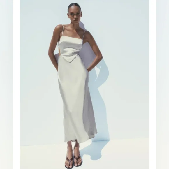 Zara Satin Cowl Neck Dress - Picture 3 of 10